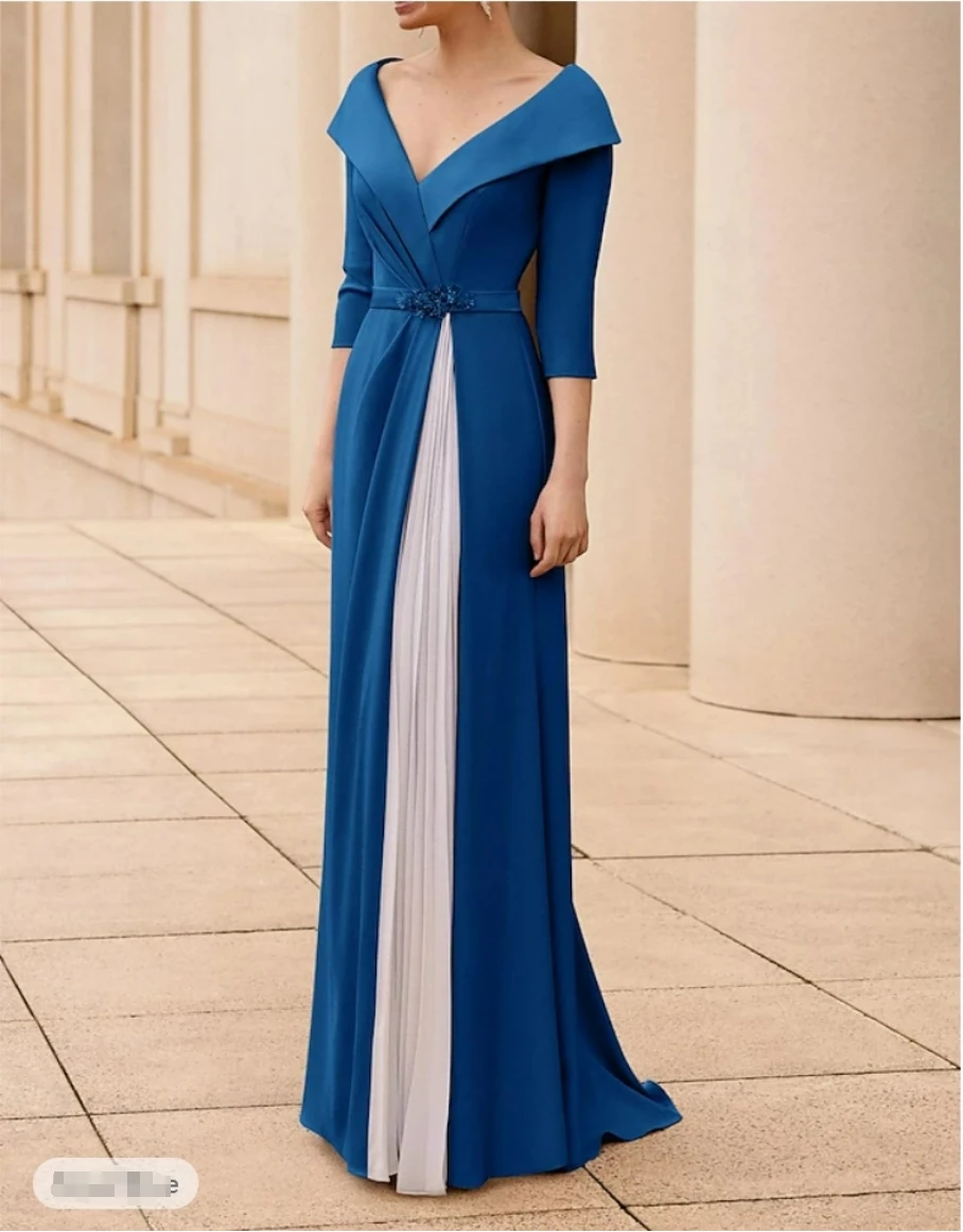 Mermaid Mother of the Bride Dress Elegant V Neck Chiffon 3/4 Length Sleeve with Crystal Brooch 2024