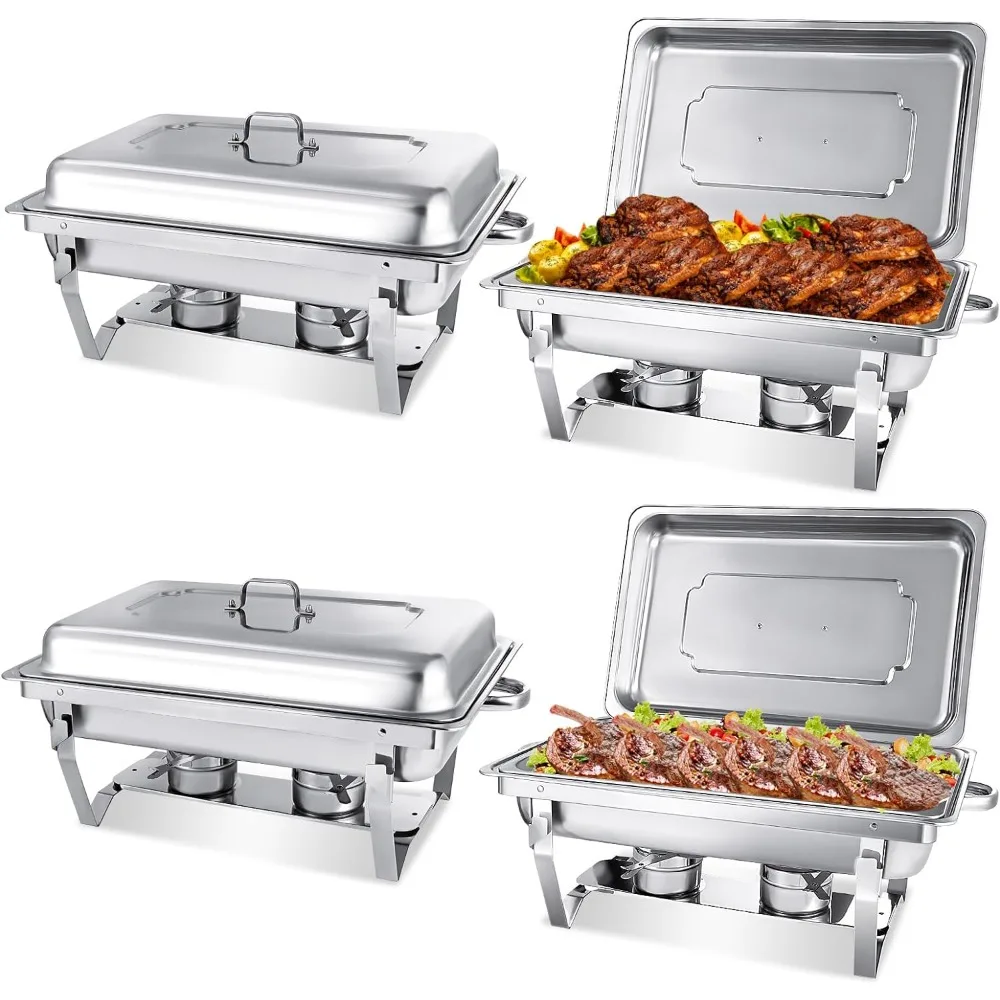 

Vudex 4 Pack Chafing Dish Buffet Set with 2 Full Size, 4 Half Size Chafing Server Dish,Catering Food Warmer for Parties, Buffets