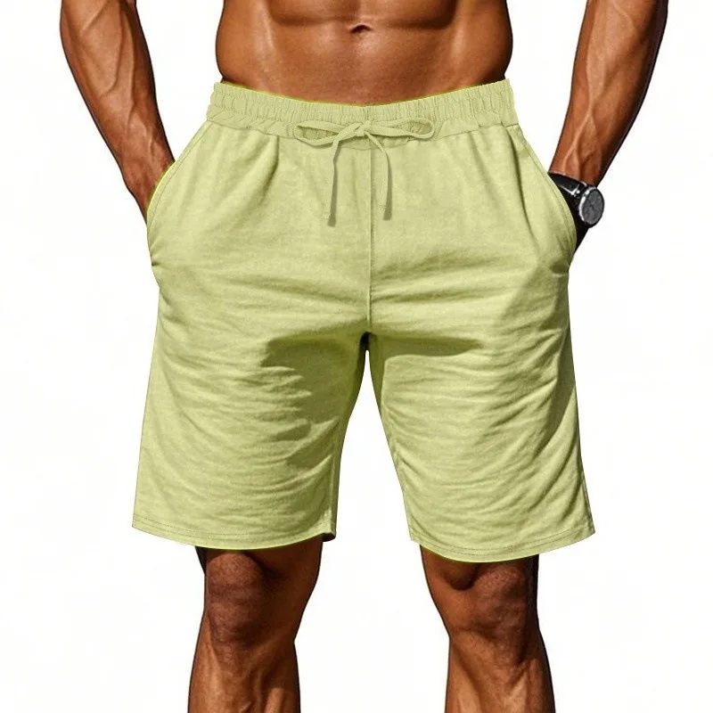 Novos shorts masculinos de algodão e linho, de cor sólida, leves, para esportes, praia e corrida.