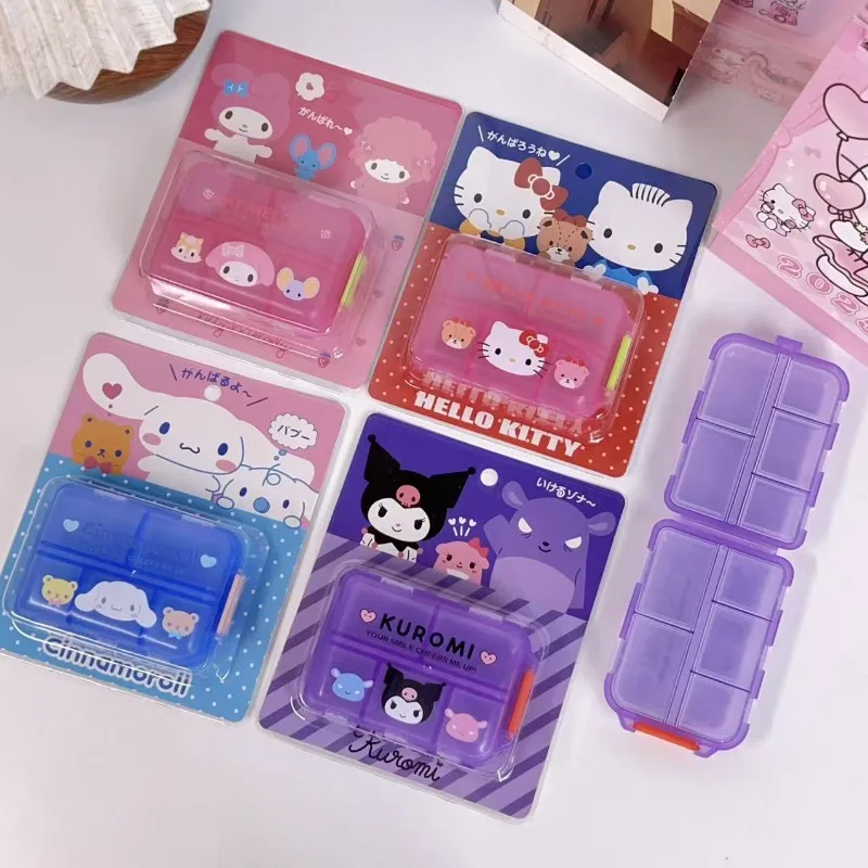 

Kawaii Sanrio Medicine Box Anime Hello Kitty Melody Kuromi Portable Double Layered Sealed Travel Mini Medicine Pill Storage Box