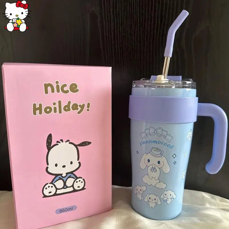 Ładny kreskówkowy kubek na wodę Hello Kitty Kuromi My Melody o dużej pojemności, przenośny kubek utrzymujący temperaturę, prezent na festiwal