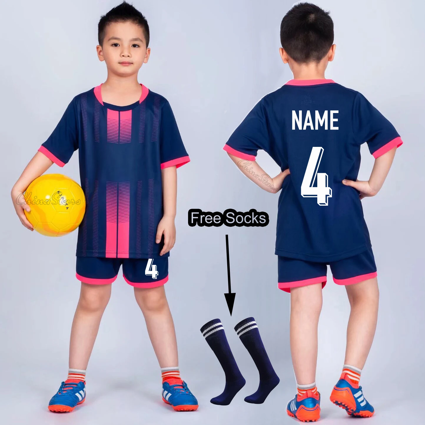 

Boys Football Jersey Tracksuit Child Soccer Sports Uniforms Kids Play Ball Sportswear Kits vest children's Football Suit Socks
