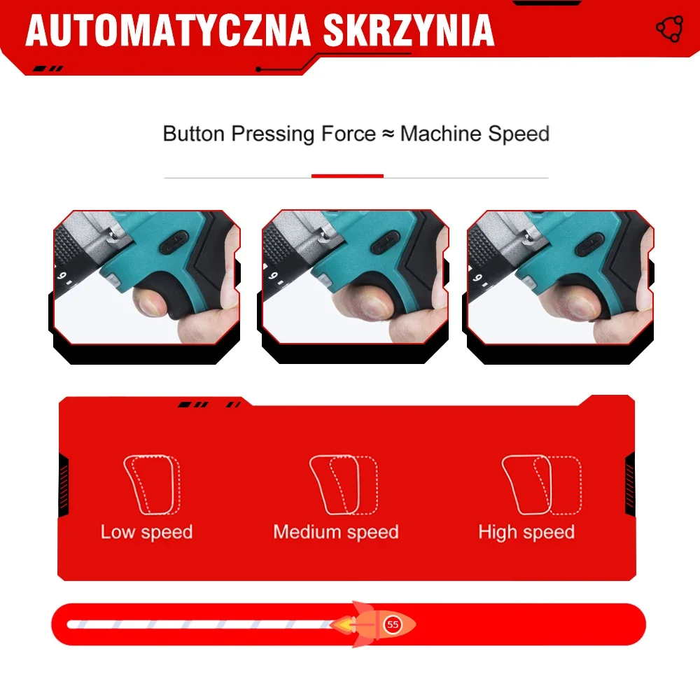 Onevan-Brushless Furadeira Elétrica, Chave de Fenda Elétrica, Furadeira de Impacto 3in 1, Ferramenta Elétrica para Makita, Bateria 18V, 13mm, Torque 20 + 3