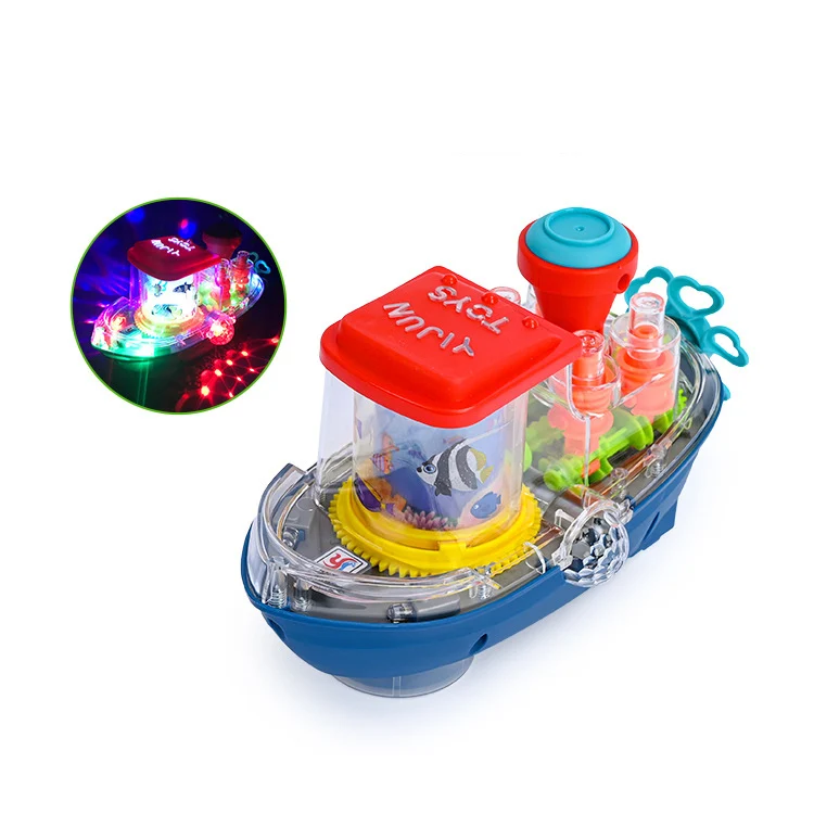 Children's Electric Toy Boat Transparent Gear Simulation Luxury Yacht Creative Fun With Lights Music Gimbal Rotating Toys