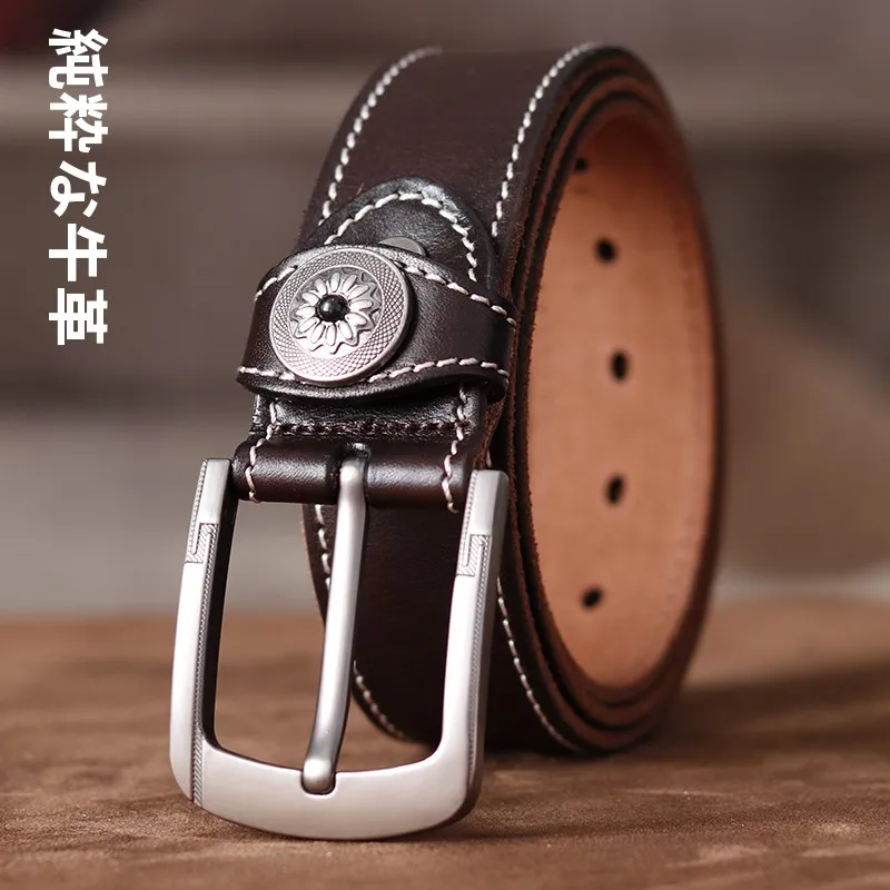 手作りオリジナルレザーベルトジーンズウエストベルトカジュアル装飾バックル本物のトップレイヤー牛革若い男性向け