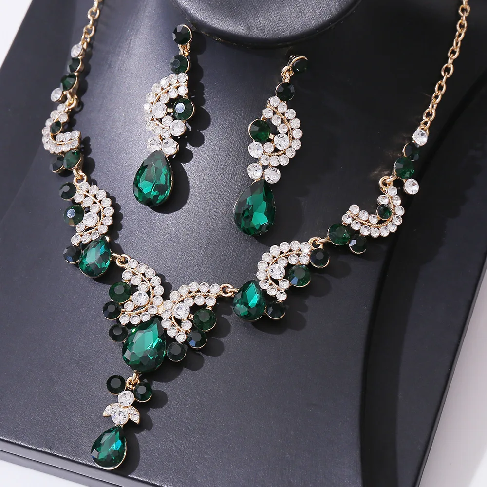 KMVEXO Fashion Crystal Bridal Jewelry Sets Gold Color Rhinestone Chokers Necklace Earrings Wedding African Beads Jewelry