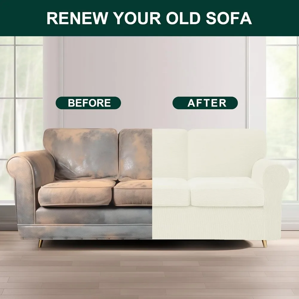 أغطية أريكة مكونة من 7 قطع من أغطية الأريكة قابلة للغسل، أغطية أريكة قابلة للتمدد لـ 3 وسائد للأريكة مع مسند ظهر منفصل ووسادة