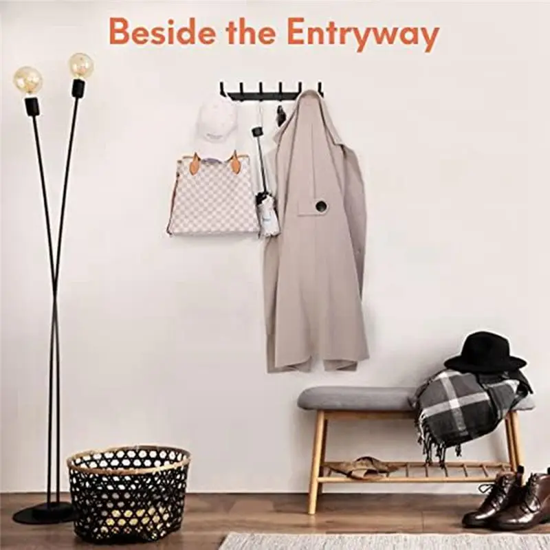 AT21-Coat Rack Wall Mount, Entryway Coat Hooks Wall Mounted,Coat, Towel And Purse(6) Durable Easy Install