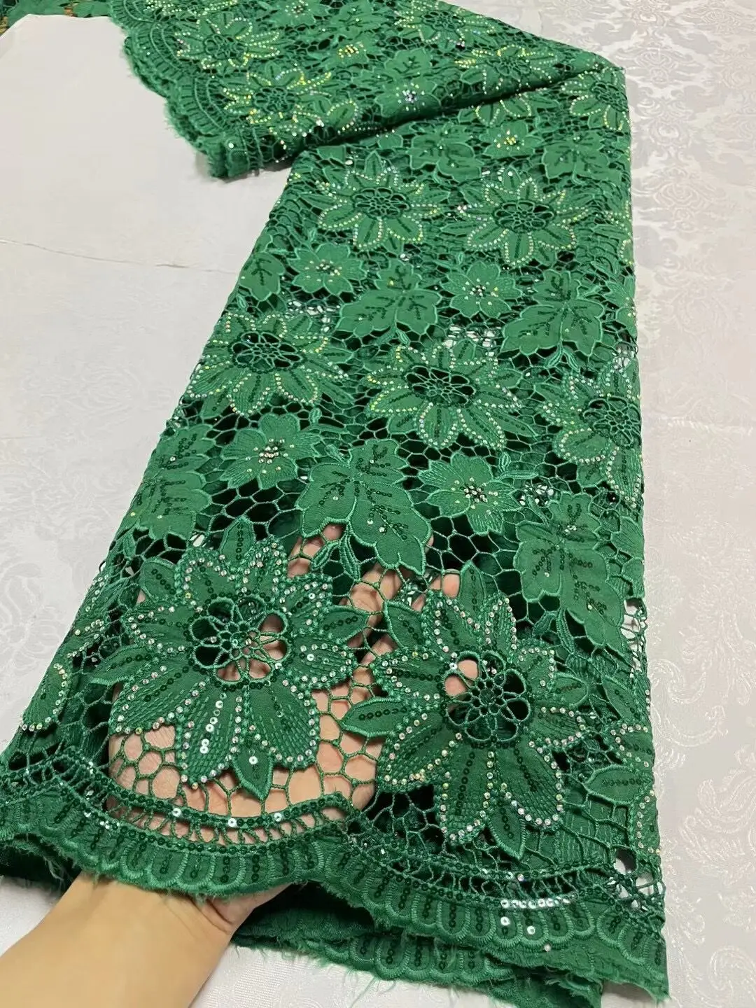 2024 High Quality 5 Yards Nigerian Lace Rhinestone Sequin Fabric Embroidery For Women Wedding Dresses Tulle Cotton Fabrics JL314