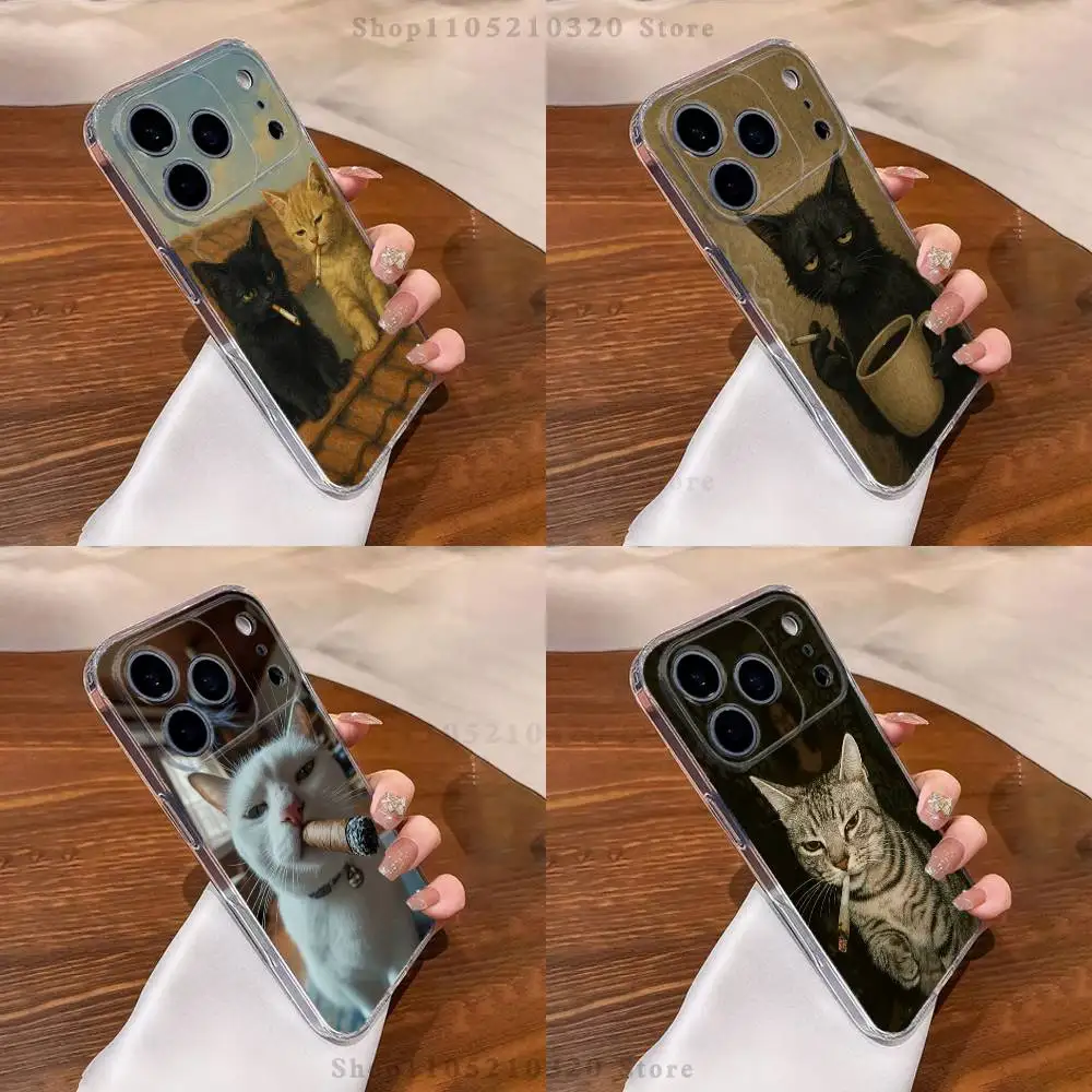 

Stylish Cat Smoking Pattern Phone Case For iPhone 17,16,11,15,13,14,12,Air,Mini,Plus,Pro,Max,Plus,E Clear Soft Shell