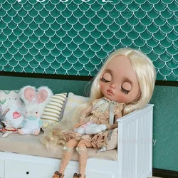 30*30CM 1:12 Dollhouse Furniture Items Miniature White PVC Tile Stickers Bricks Wallpaper Model DIY Decor Scene Accessories