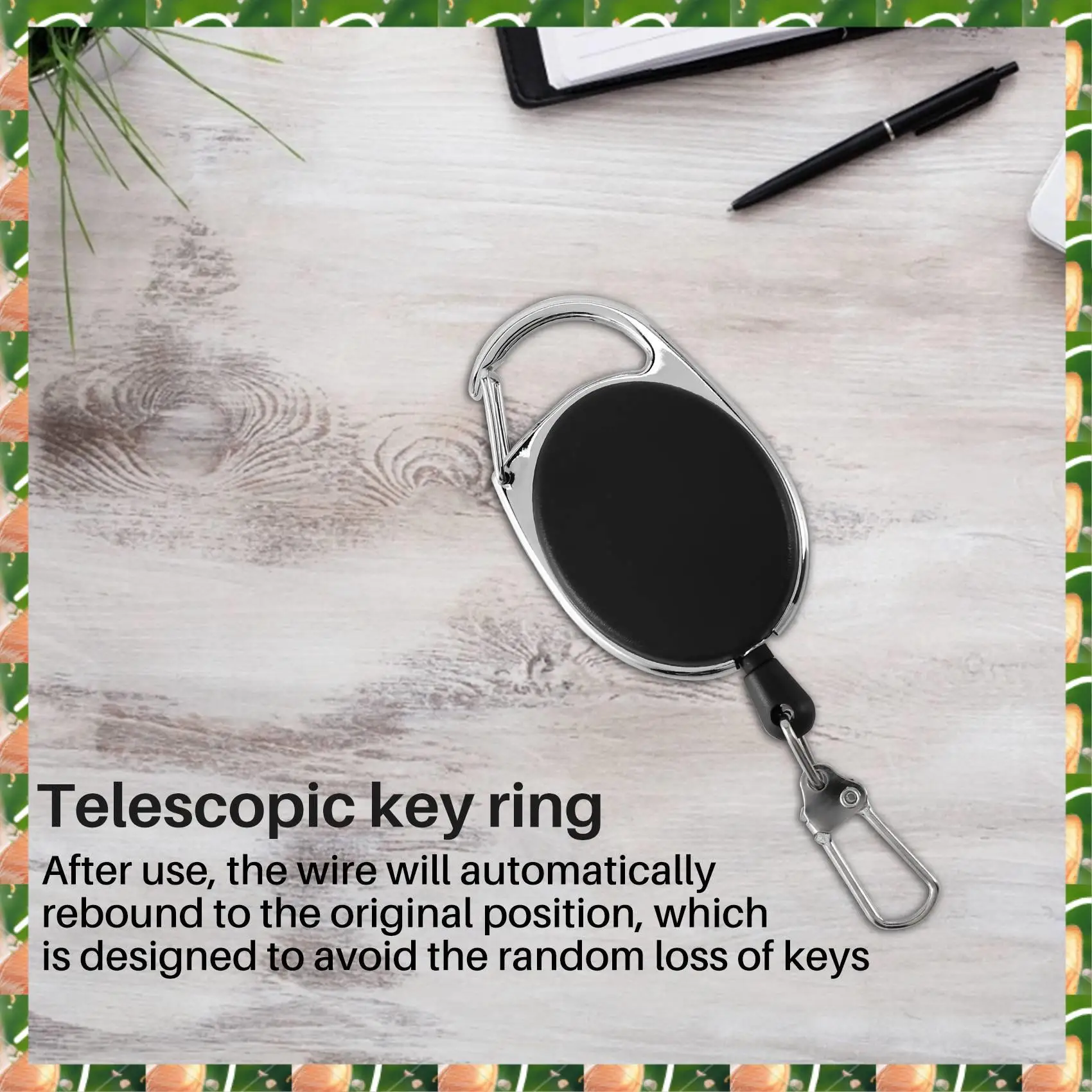 

JAJA Сверхмощный выдвижной карабин, бейджи, катушки-тикеры, 60 см, тянущая проволока с зажимом для ключей, черный