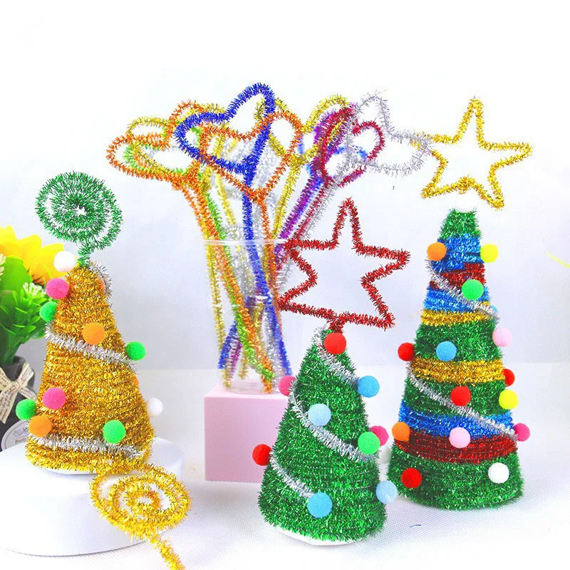 100pcs/lot Long 30cm Glitter Chenille Stems Pipe Cleaners Kids Toys DIY Handicraft Materials for Creative Kids Educational Toys