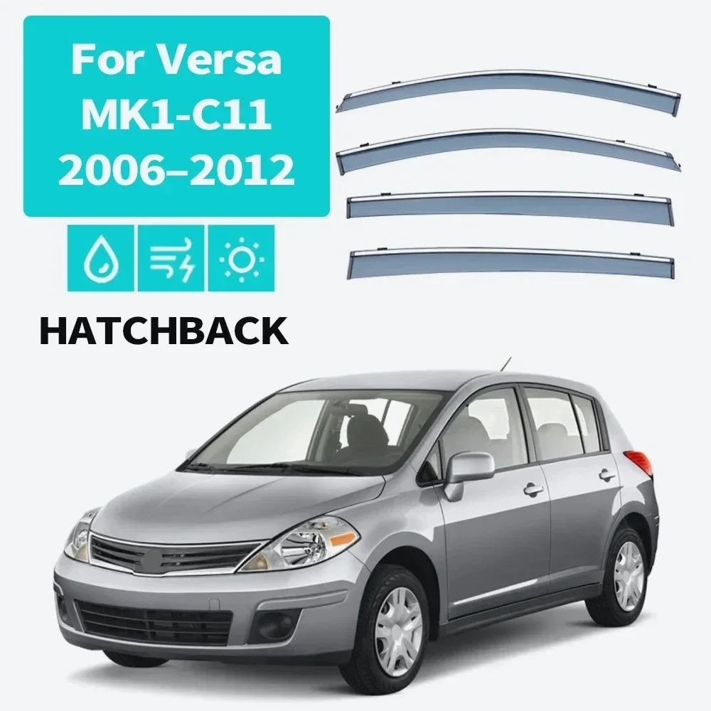 

Дождевики для Nissan Versa MK1 C11 2006-2012 HATCHBACK, оконный козырек, ветровые дефлекторы, дверной козырек, вентиляционные шторы с хромированными полосками