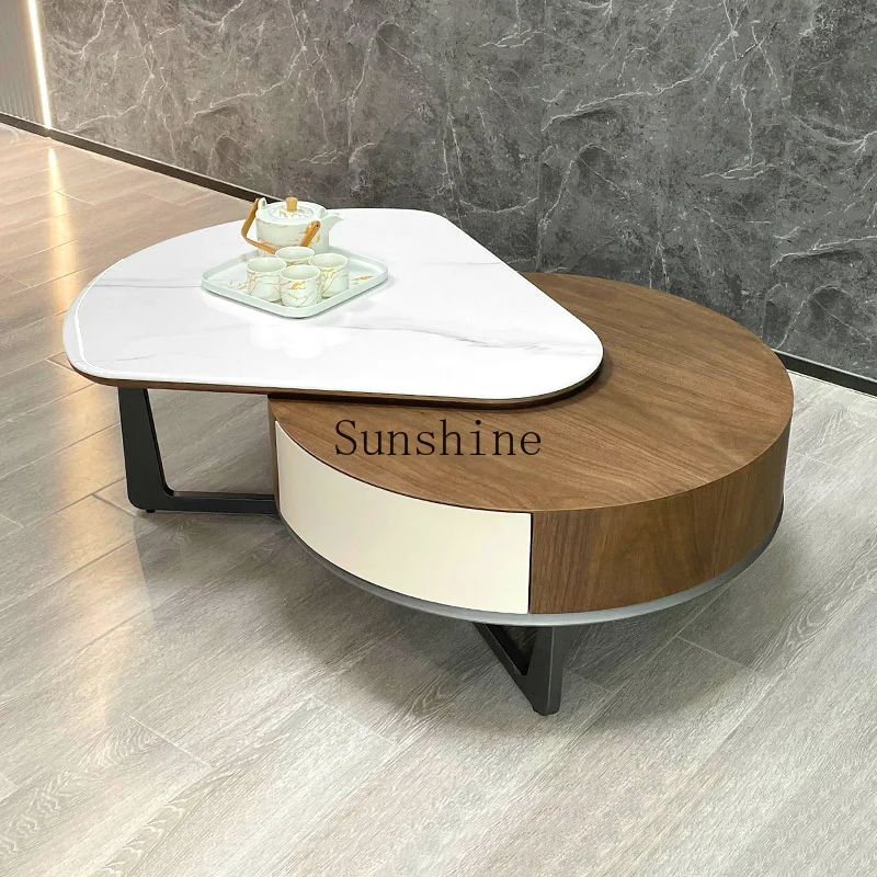 

Household small apartment cream style marble minimalist high-end coffee table