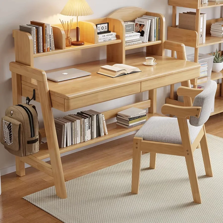 #White solid wood desk Kitchenware integrated table Simple student family study table Bedroom computer table Children