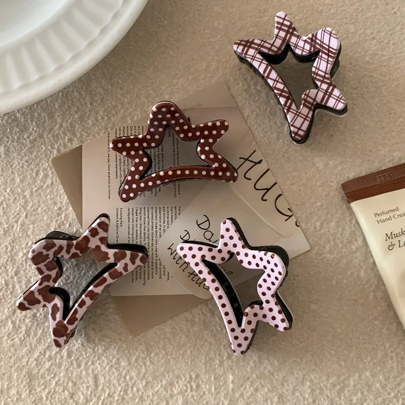 

Ke Luli pink coffee color star grab clip sweet girl heart high ponytail hair grab back head disc hair clip hair accessories