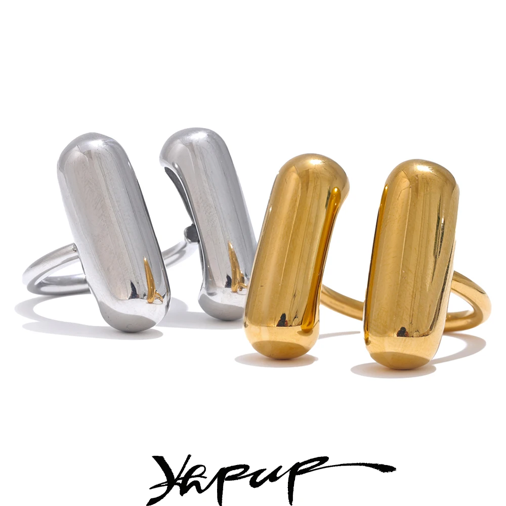 Yhpup สแตนเลสคู่ทรงกระบอกเปิดแหวนกันน้ํางบโลหะ 18K PVD ชุบเครื่องประดับนิ้วที่เรียบง่าย