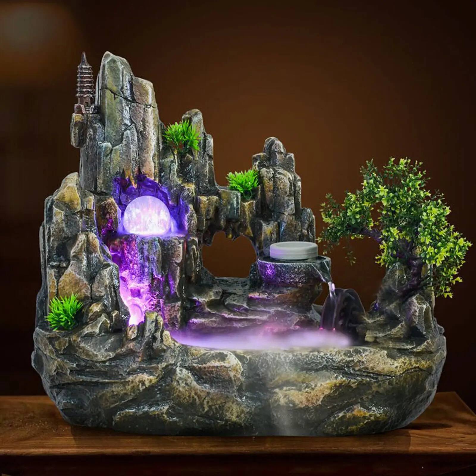 Eleganter Tisch-Wasserbrunnen mit LED-Leuchten, Wasserfall-Brunnen-Dekor, Stressabbau und modernes Design für die Heim- und Bürodekoration