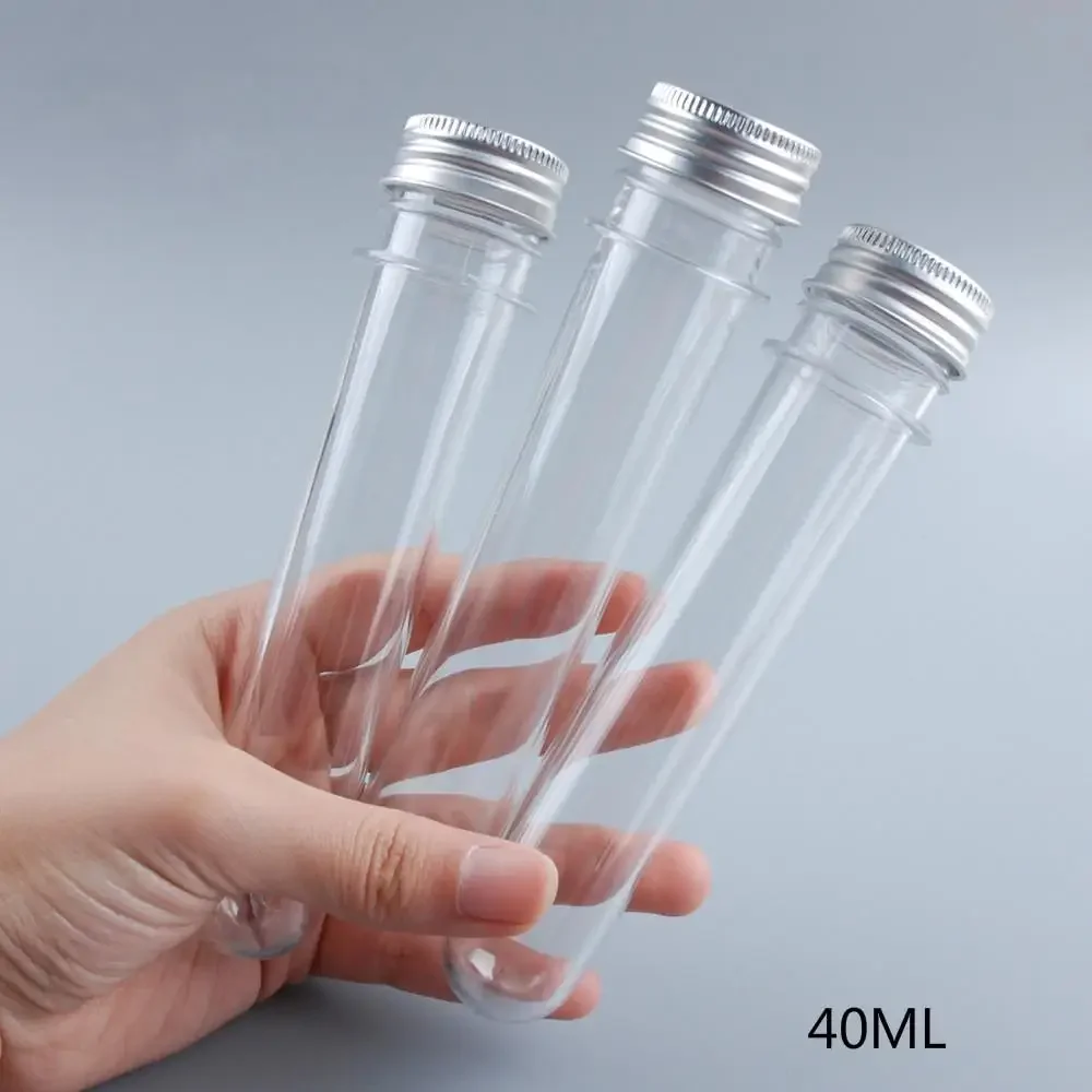 10Pcs 40ML Excellent Plastic Transparent Test Tubes With Aluminum Cap Bottles School Supplies Lab Equipments