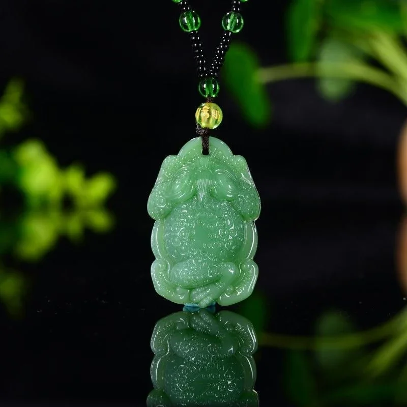 Natural Green Jade Golden Toad Dragon Necklace Pendant Fashion Jewelry Accessories Men Women Luck Gift Amulet Sweater Chain