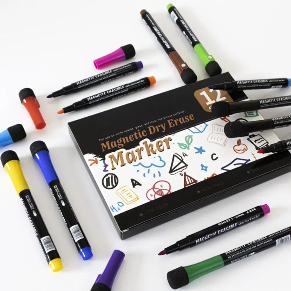 마그네틱 화이트보드 마커 세트, 다양한 색상, 마그네틱 건조 지우기 마커, 미세 팁, 낮은 냄새 화이트보드 마커, 어린이 작업용
