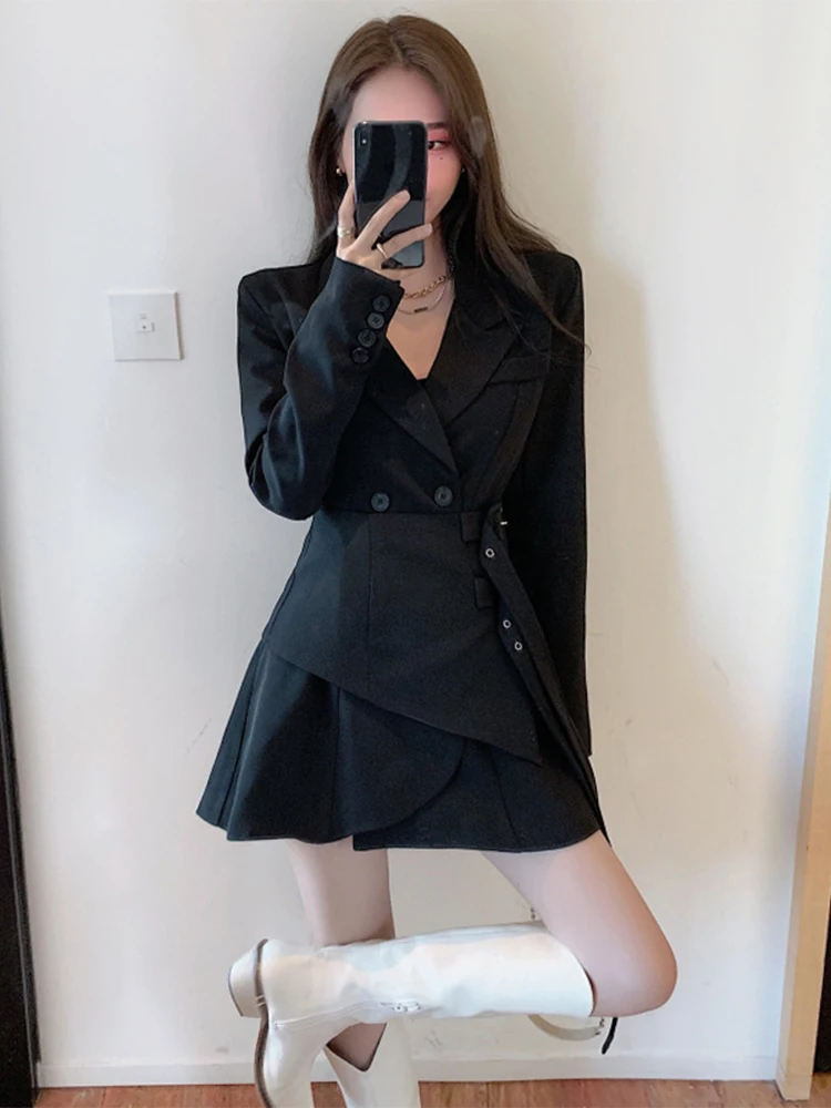 [oein] Design Sense Minority Suit Coat Goddess Fan Fried Street Show Thin Temperament Long Sleeve Lace Up Waist Skirt