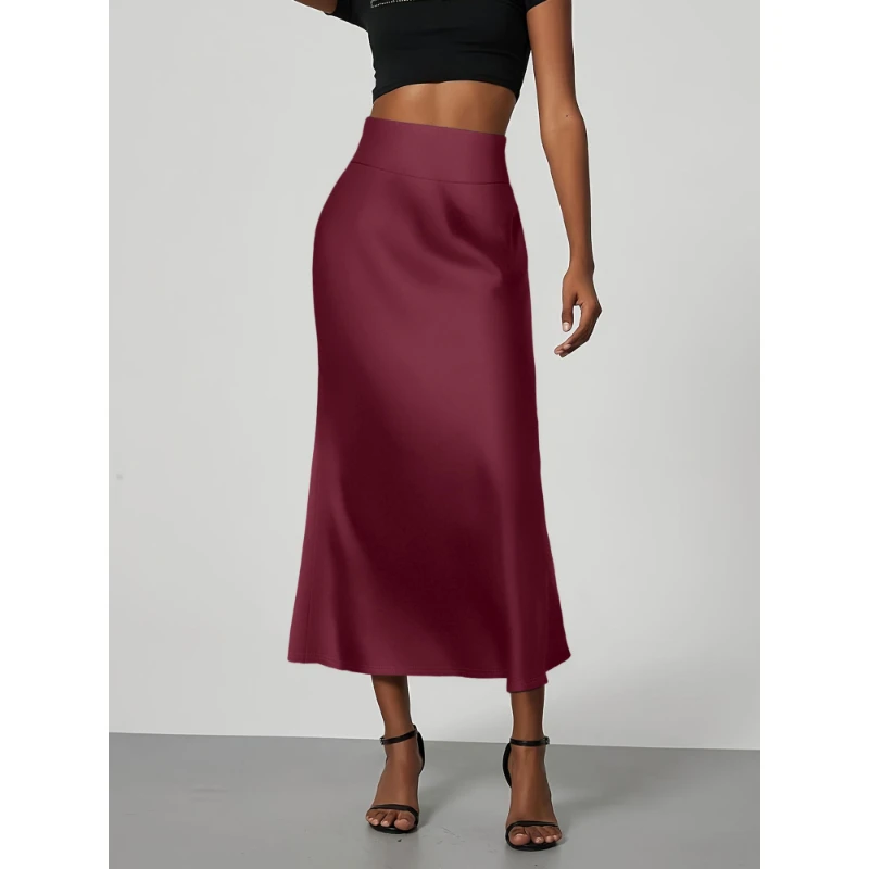 Falda de mujer verano versátil delgada Color sólido largo medio cuerpo falda moda temperamento señoras falda larga