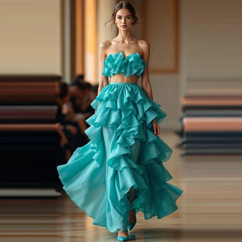 

Two Pieces Dresses Party Evening Wear Tiered Floor Length Chic Yong Girls Summer Wear Holiday Wear Prom Dress