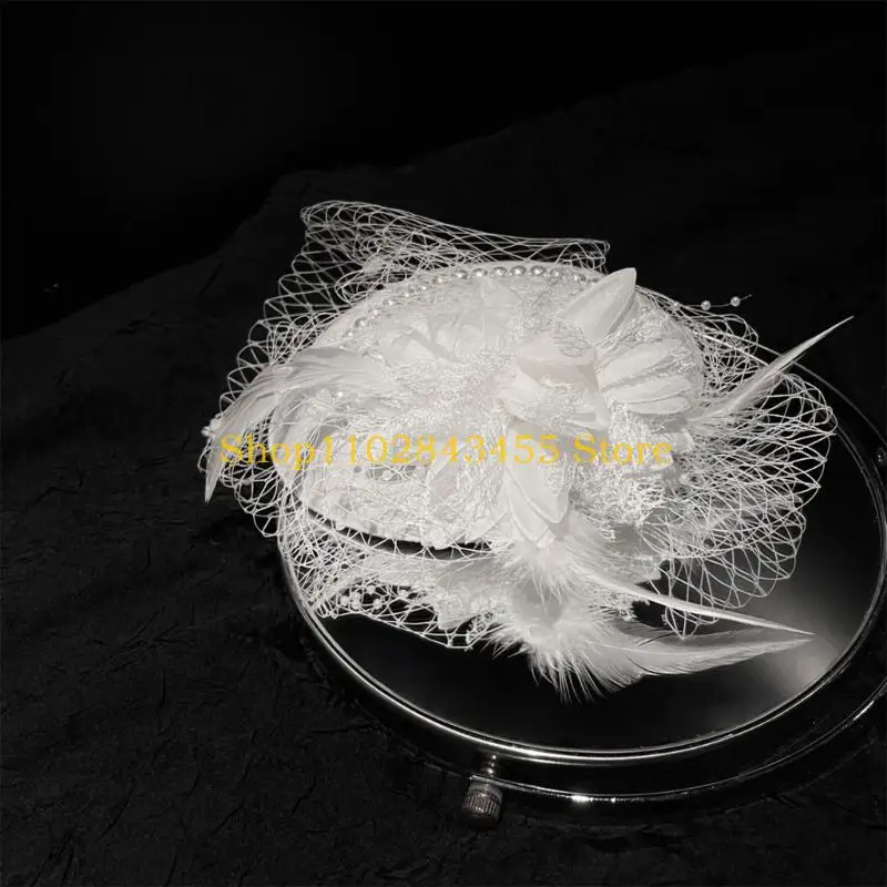 49MC أنثى شبكة زهرة قبعة الشعر كليب الكنيسة قبعة BridalShower 1920S الزعنفة أغطية الرأس #1