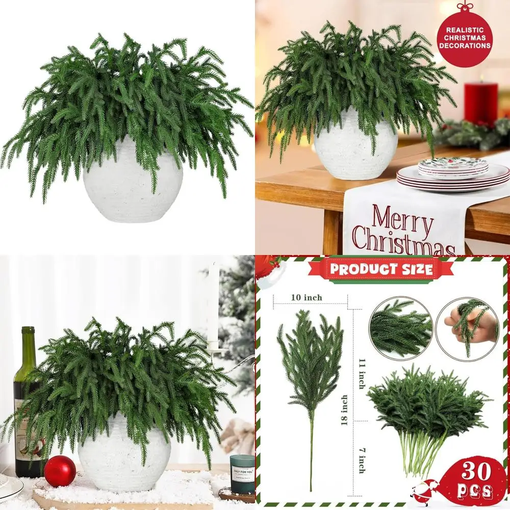 

Realistic Pine Branches Set of 30, Natural Droopy Look, Soft Bendable Stems, Ideal for Vases, Wreaths, and Christmas Garland Dec