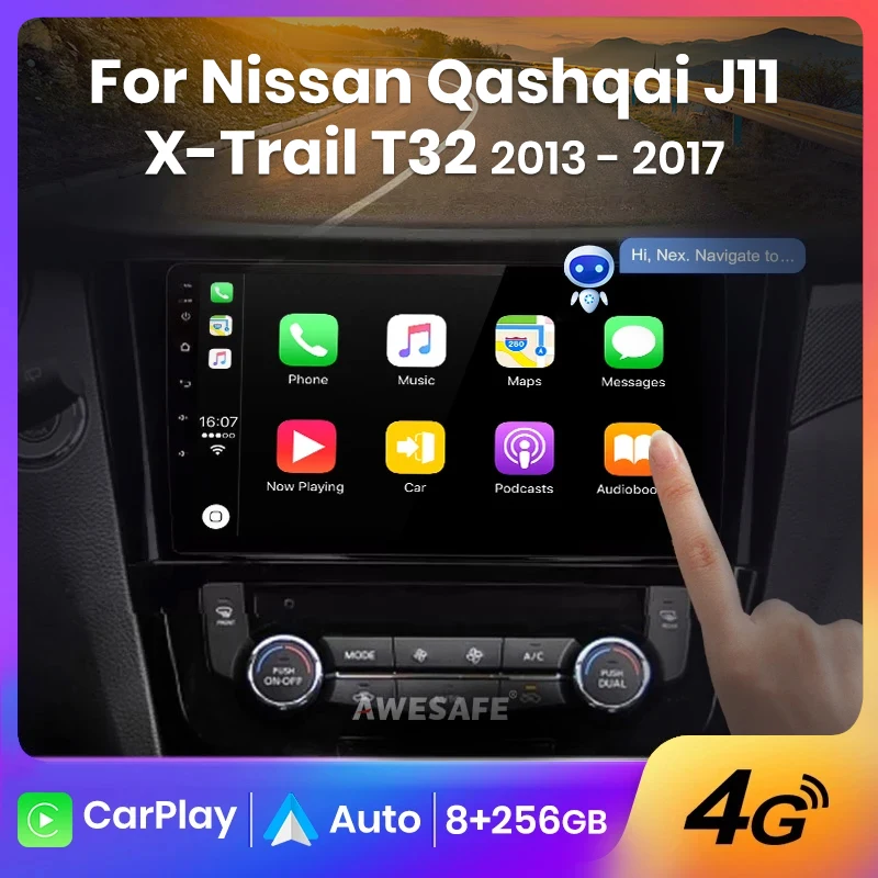 AWESAFE Wireless CarPlay Android Auto Radio forNissan Qashqai J11 X Trail T32 2013-2017 Car Multimedia Player GPS 2din autoradio