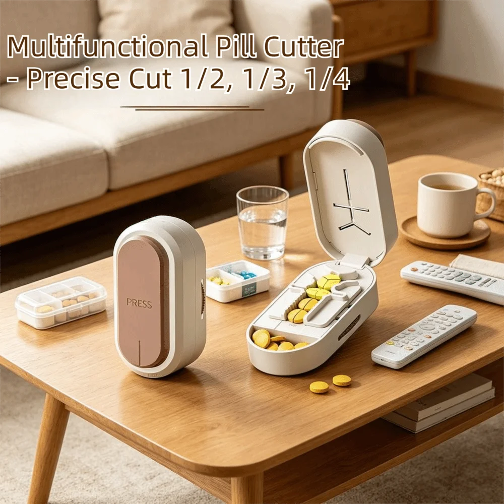 Adjustable Design Portable Pill Cutter Dustproof Sliding Adjust Tablet Divider Precise Cutting with Cleaning Bush