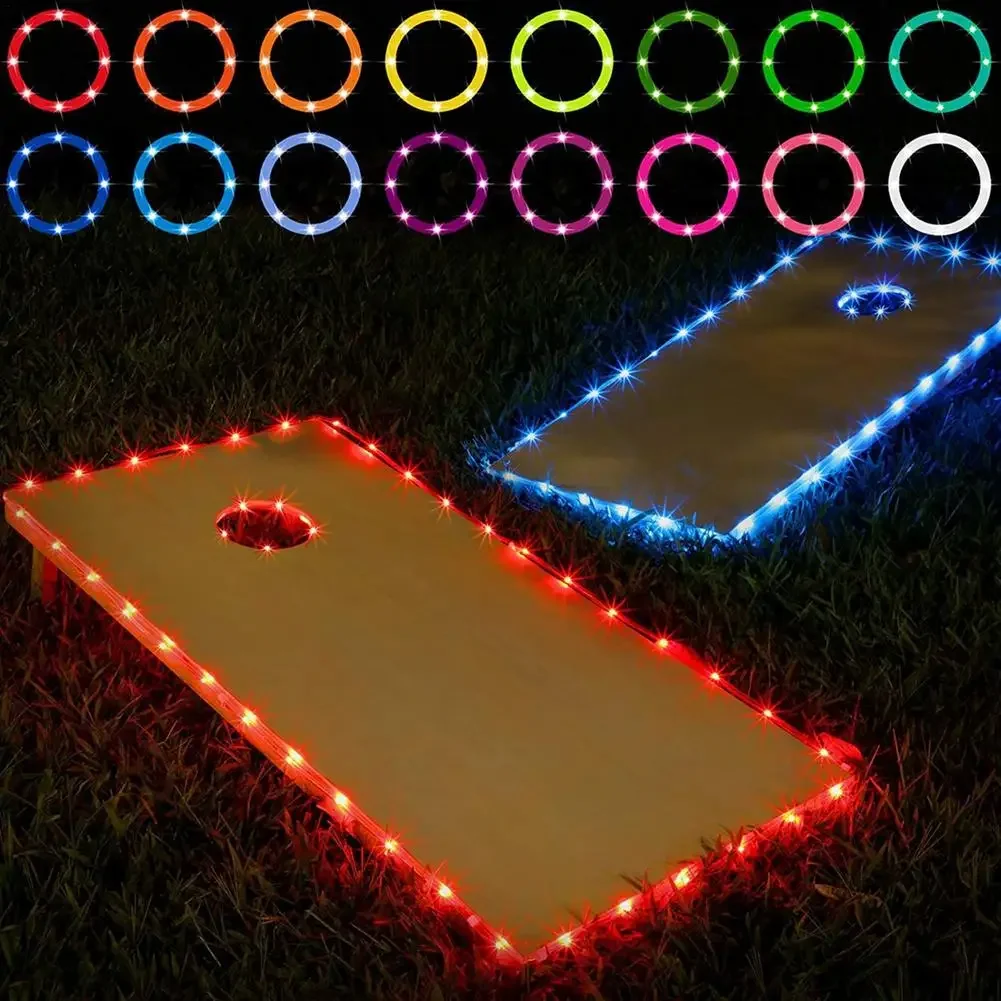 Cornhole-Lumières LED avec télécommande, bord de planche sac de sable, contour circulaire, 16 couleurs, 30 lumières