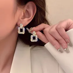 925 Silver Needle Korean Fashion Crystal Square Earrings For Women Jewelry 2026 Trending New Luxury Women's Zircon Earrings Gift