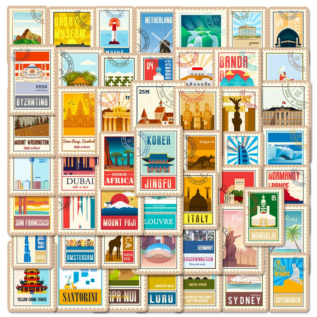 50Pcs World Landmark Stickers Graffiti Building Decals for Laptop Bike Car Decor AnimeWorlds Store