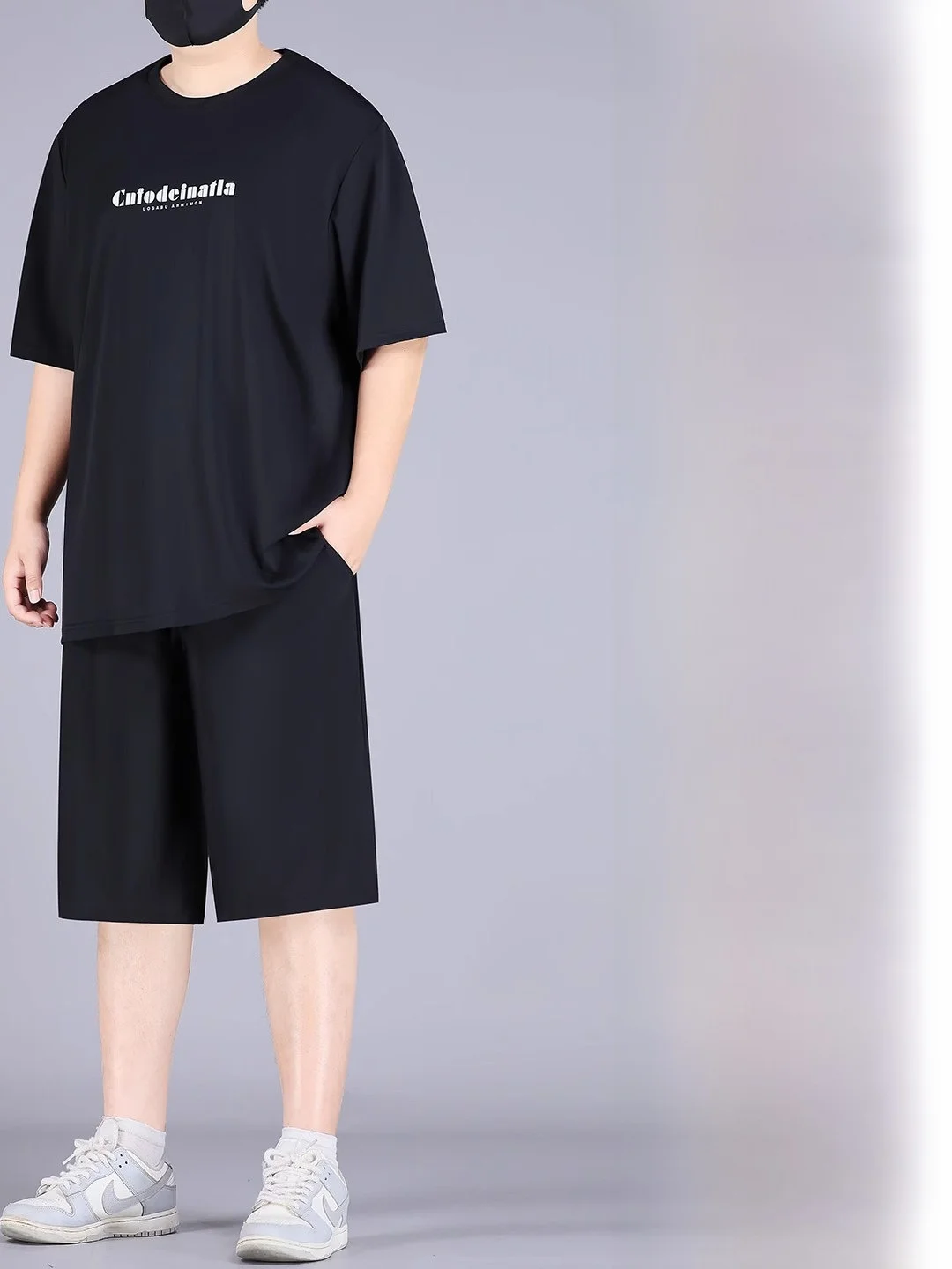 

Мужской спортивный комплект из ледяного шелка больших размеров: летний тонкий комплект из двух предметов с футболкой с коротким рукавом и принтом, повседневный костюм для отдыха