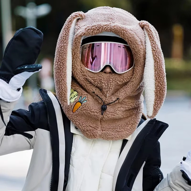 

Winter Wool Ski Hat Scarf Warm Ski Helmet Cover Comfortable Soft Casual Cartoon Cute Bunny Ears Decorative Helmet Cover