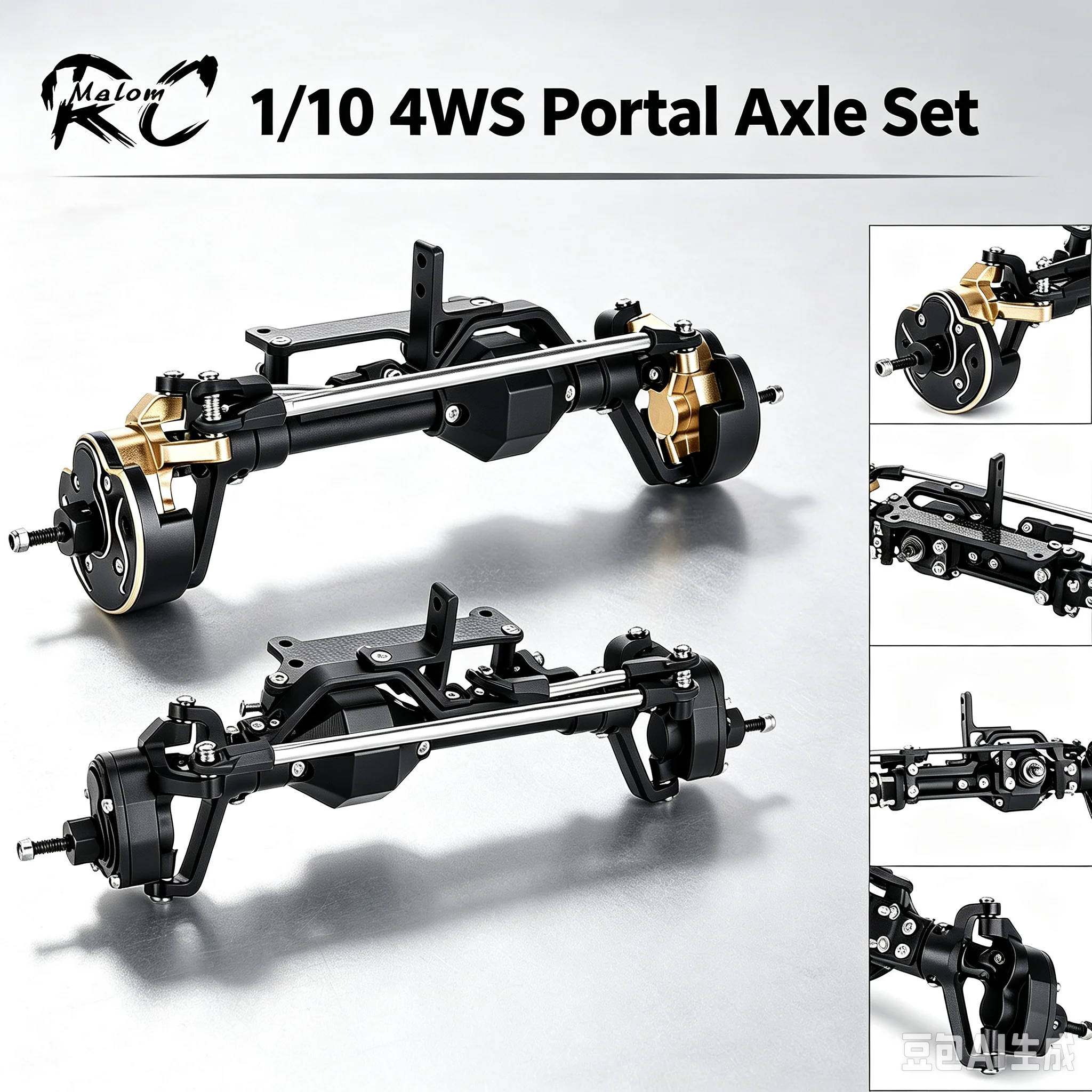 4-Wheel Steering Portal Axle Set for 1/10 FD02 RC Crawler – CNC Aluminum 4WS Upgrade Bridge with 50°+ Steering & Low CG Design