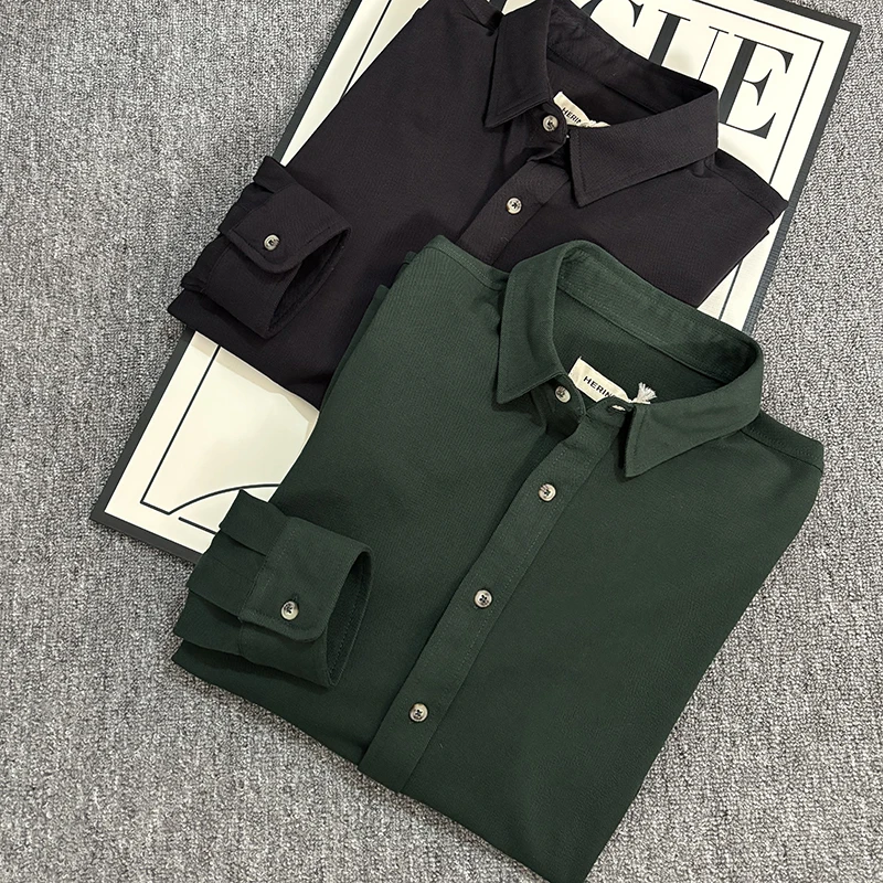 

Cotton Long Sve irt Men's Spring Pure Color Versatile Collar Breathable Menswear Spring Collection Stand Fit Long Sve