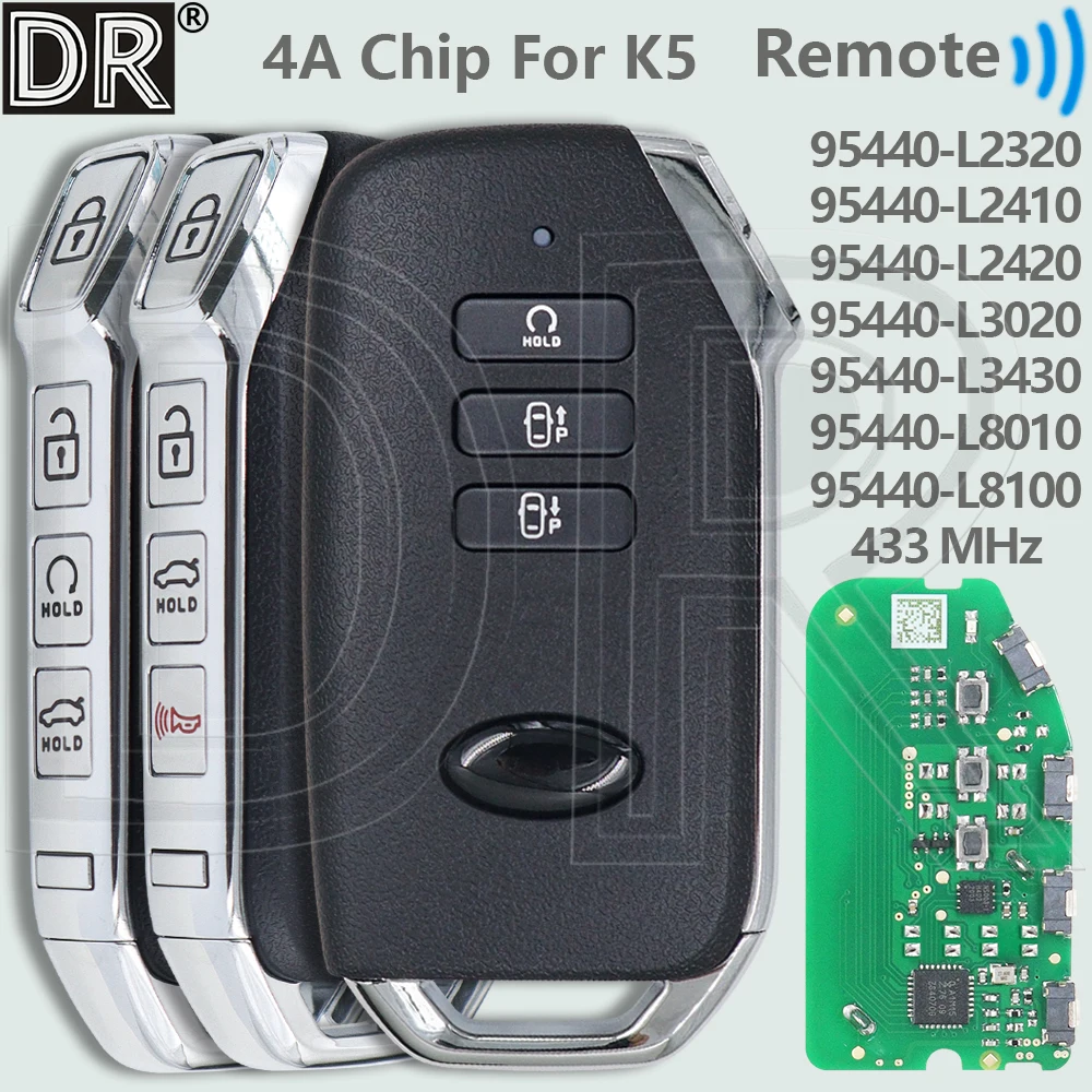 DR 433 MHz 4A Chip 95440-L2320/L3430/L8010/L2410/L2420/L3020/L8100 CQOFD00790 Proximity Car Remote Key For KIA K5 2020-2024