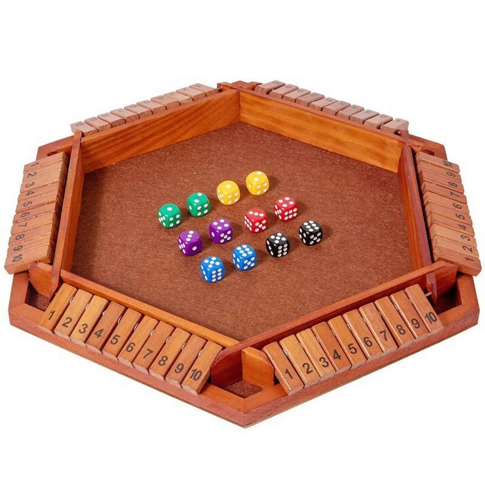 Kids Tabletop Number Game Solid Wood Hexagonal Felt Lined Board with Hinged Tiles for Classroom Activity and Party Fun