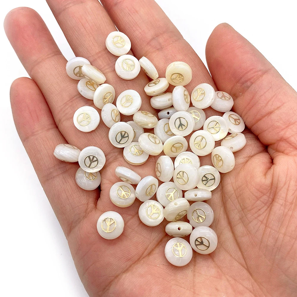 

Natural Freshwater Shell Beads 8mm Round Bead Charms for DIY Jewelry Making Bracelet Necklace Earrings Peace Sign