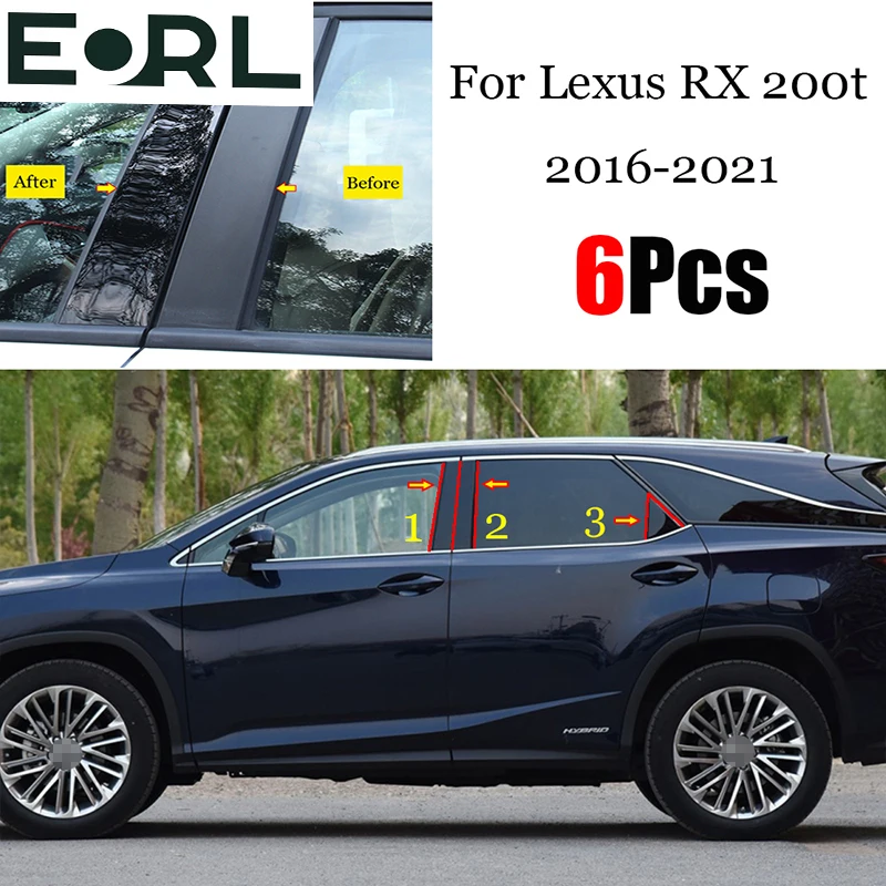 

For Lexus RX 200t 300 350l 450h 450hl 2016-2021 Car Door Window Middle Column Trim Protection PC Black Strip Decoration Sticker