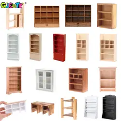 1/6 1/12 Dollhouse Miniature Bookcase Storage Rack Mini Wood Cherry Display Shelf Cabinet Cupboard Doll House Furniture Model