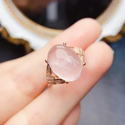 FS 10*14mm Natural Rose Quartz Micro Carved Deer Ring S925 Sterling Silver Fine Fashion Charm Weddings Jewelry for Women MeiBaPJ