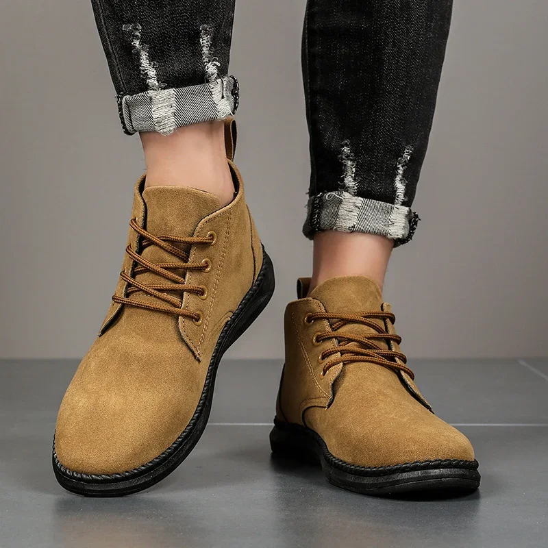 Green Shoes Men\'s Casual Sports Shoes Flat Black Short Boots Trainer Solid Color Hiking Shoes New Spring and Autumn Denim Boots