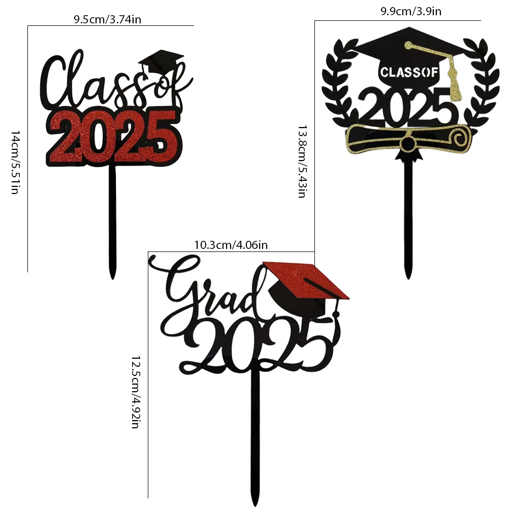 Red Black Acrylic Cake Topper Congratulate 2025 Graduation Season Cake Topper for Graduation Ceremony Cake Dessert Decoration