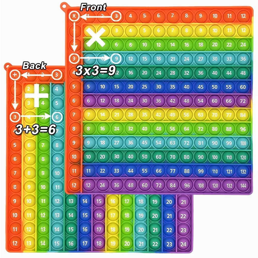 Gráfico de adição de jogos de multiplicação, brinquedos pop fidget, 12x1 2 e 12 + 12 vezes, atividade de prática de matemática de mesa, brinquedos educativos montessori