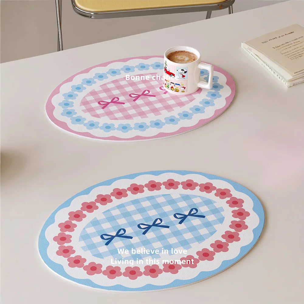 Bonito oval resistente ao calor placemat ins à prova de óleo à prova dwaterproof água couro do plutônio sala de jantar tapetes de mesa utensílios de cozinha bistrô bar casa